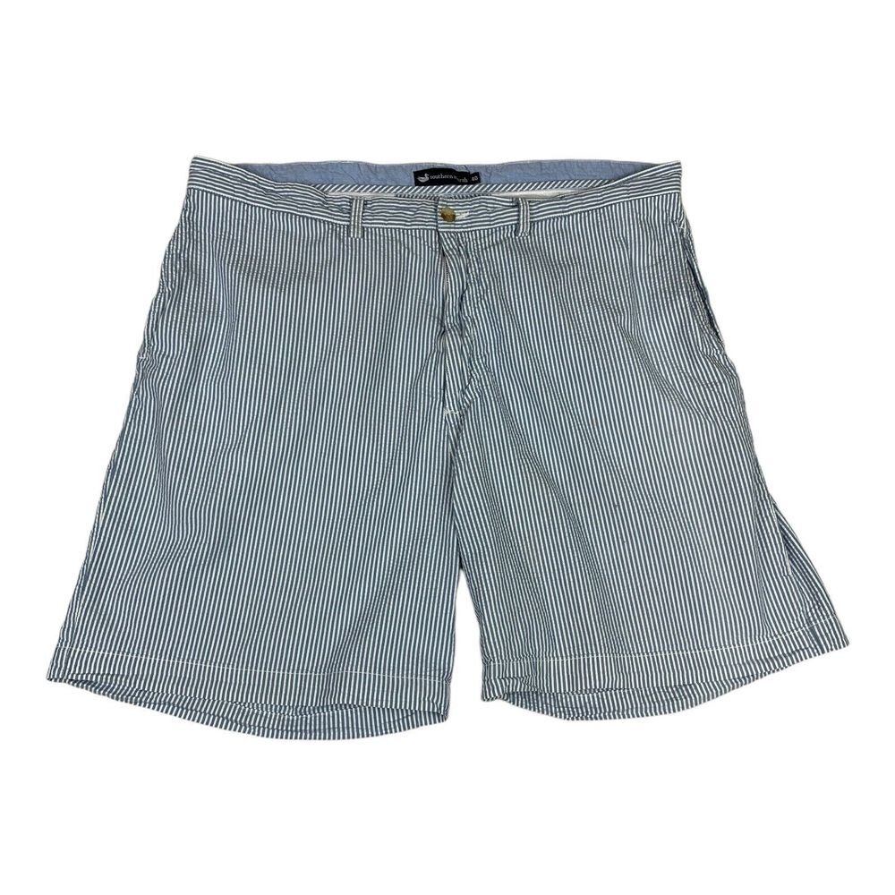 Southern Marsh Shorts Mens 40 Blue White Striped Seersucker Cotton‎ Flat Front